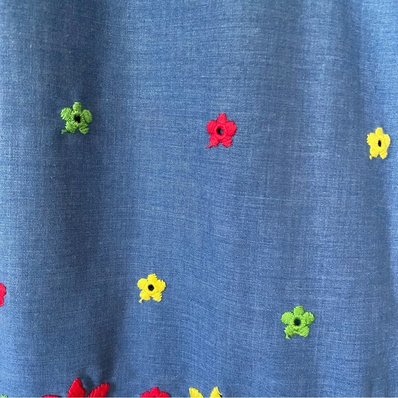 Vintage 70s 80s heart floral embroidered chambray midi skirt - Picture 3 of 7